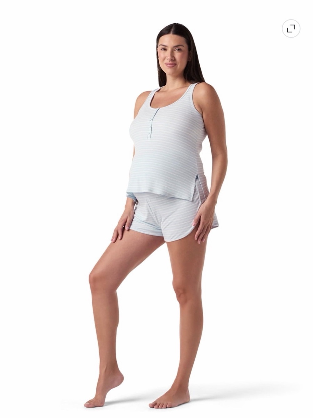Ingrid & Isabel Pale Blue Striped Maternity Tank and Shorts Set